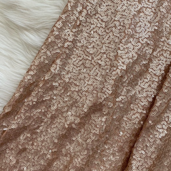 Tadashi Shoji Champagne Gold Sequin Long Sleeve Evening Dress Gown - Picture 6 of 15